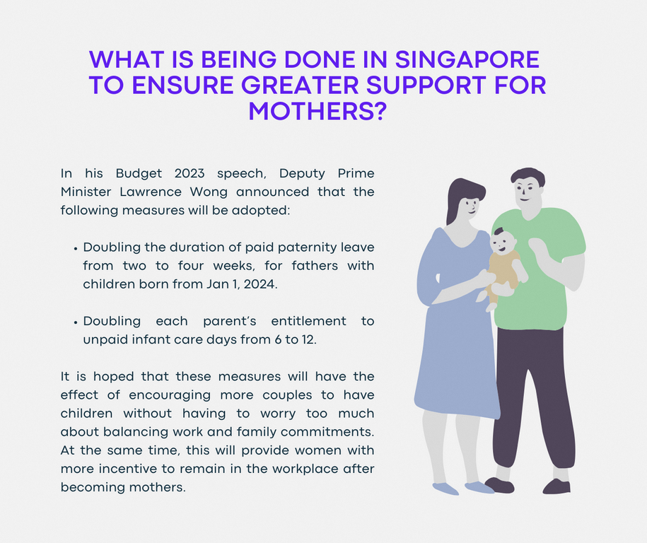 What is being done in Singapore to ensure greater support fgor mothers?
